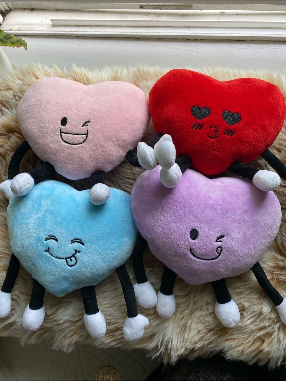 Cute Heart Plushie Bundle – Colorful 4-Piece Set